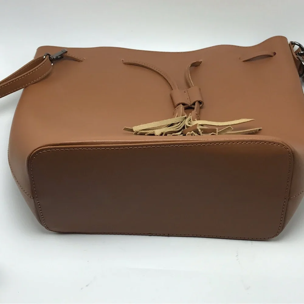 Christian Laurier Birgit Camel Leather Bucket Bag